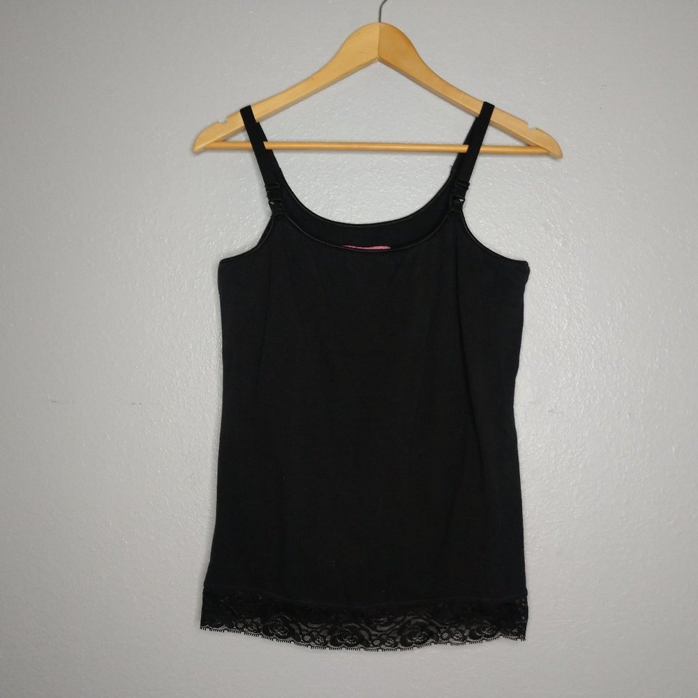 Glamour Mom Women's Large Maternity Black Lace Trim Nursing Bra Tank Adjust